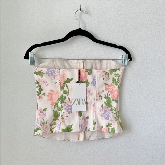 Zara Floral Corset Top in Ivory Multi BLOGGERS FAVORITE!!! NWT - Picture 6 of 16